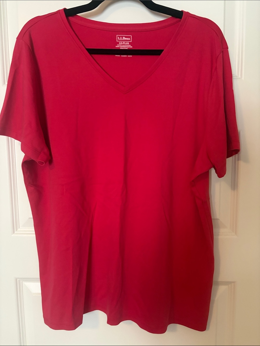 L.L. Bean Women's V-Neck Short Sleeve Tee in Bright Watermelon Pink